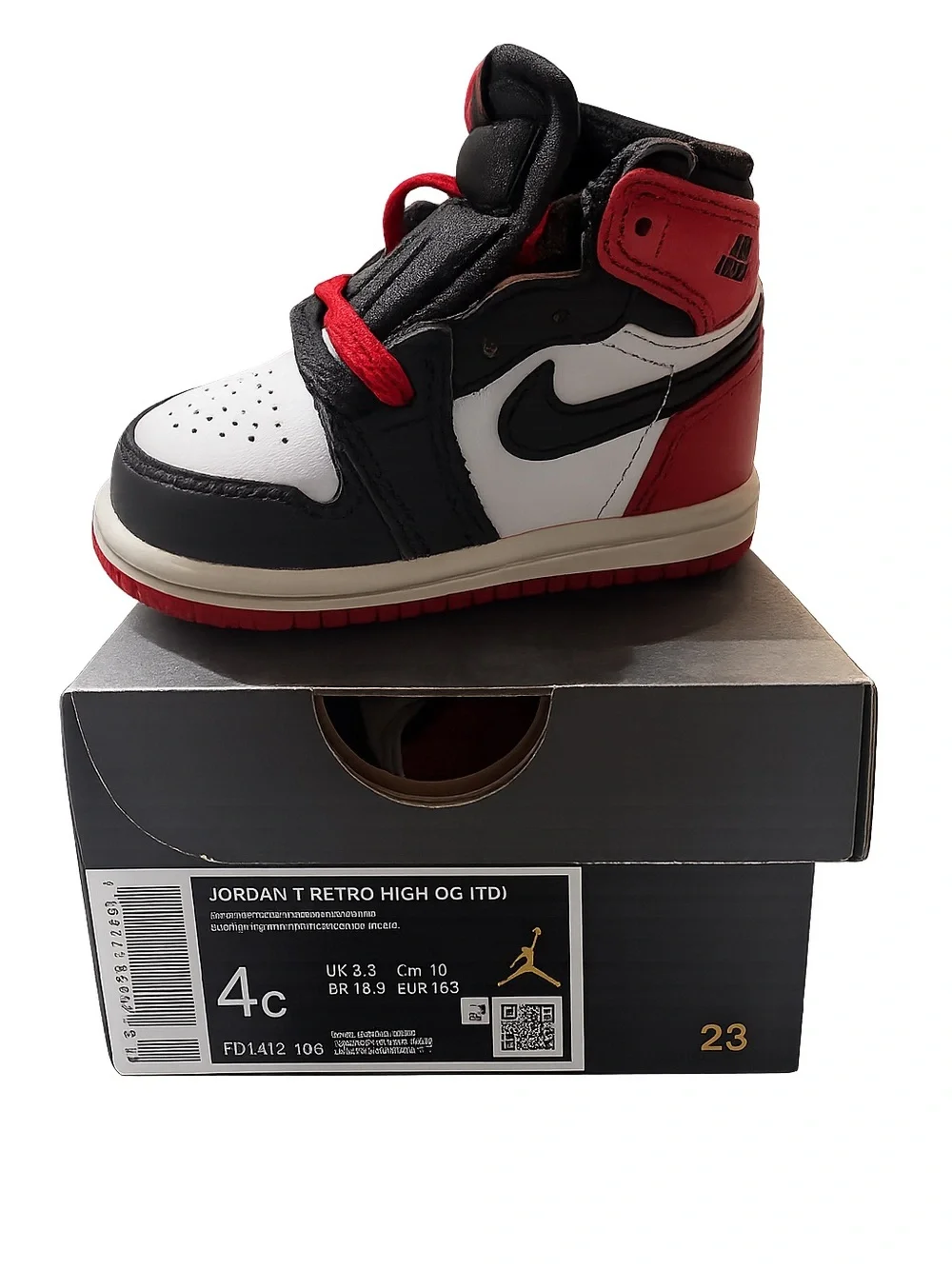 Jordan Retro High OG Toddler Sneaker in Black and Red